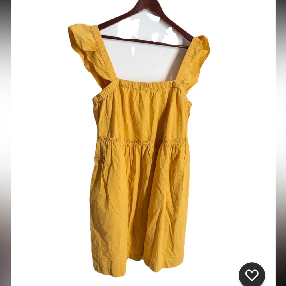 Madewell Yellow Flutter Sleeve Square Neck Mini Dress Pockets NK479 Womens Sz XL - Picture 7 of 13